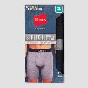 Hanes Premium Men's Stretch Long Leg Boxer Briefs 5pk - Black/Navy Blue/Gray XXL